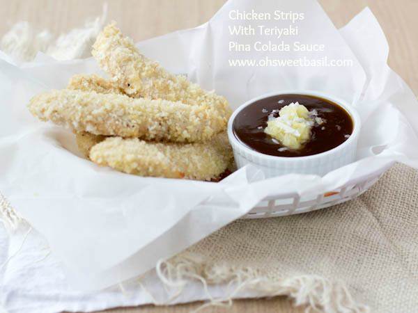 chicken strips with teriyaki pina colada dipping sauce