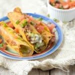 #7layerdip taquitos are stuffed with beans, sour cream, guacamole, and cheese and then fried to perfection and served with fresh pico. #marchmadness ohsweetbasil.com-7