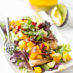 Warm Bacon dressing with grilled chicken and avocado mango salsa #healthy #countdowntoabetteryou ohsweetbasil.com-6