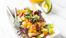 Warm Bacon dressing with grilled chicken and avocado mango salsa #healthy #countdowntoabetteryou ohsweetbasil.com-6