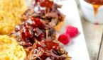 #driscolls Raspberry #BBQ Sliders with tender, juicy shredded beef served on delicious #Alexia Sweet Potato Rolls ohsweetbasil.com