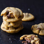 Best dang cookies I've ever had. I could not stop eating these! Browned Butter chocolate chip cookies stuffed with dulce de leche, nutella and topped w-sea salt ohsweetbasil.com_-3