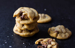 Best dang cookies I've ever had. I could not stop eating these! Browned Butter chocolate chip cookies stuffed with dulce de leche, nutella and topped w-sea salt ohsweetbasil.com_-3